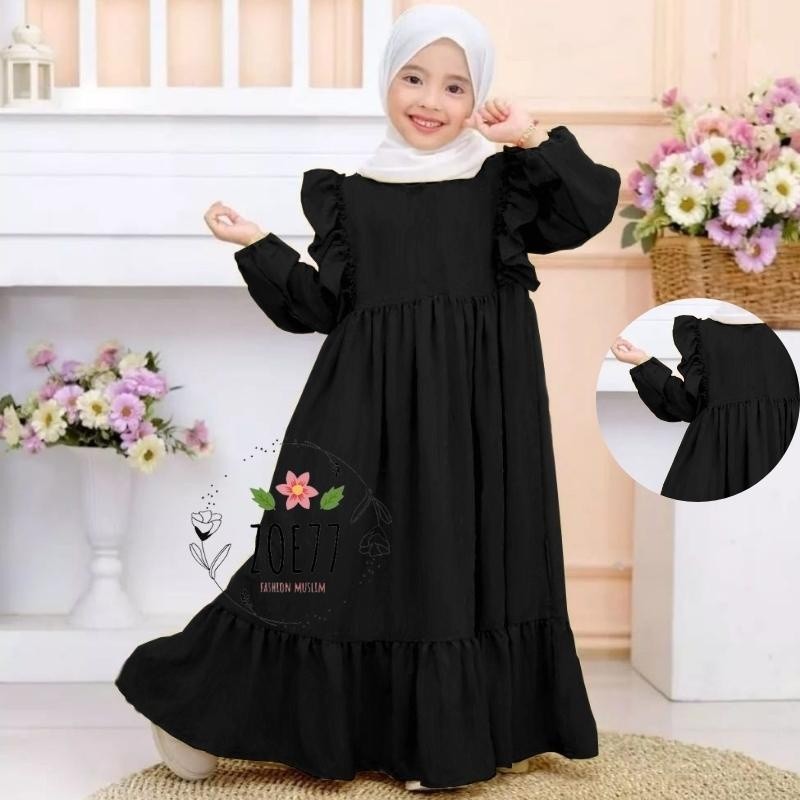 Gamis Anak Perempuan Cringkle Premium Rufle Daily Look Usia Tanggung Lebaran 2022 Model Gamis Terbar