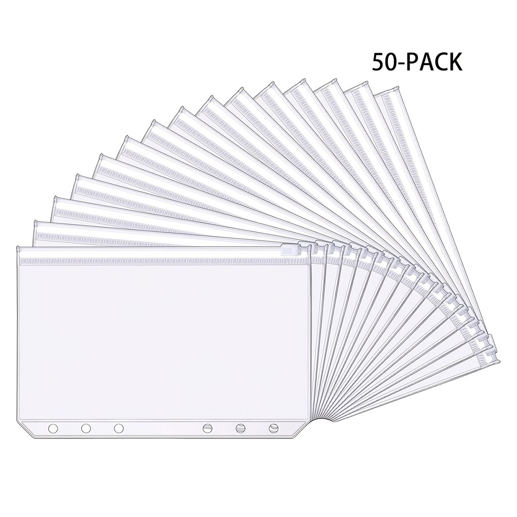 

50pcs Binder Pockets 6 Holes Budget Cash Envelopes for Budgeting 6 Ring Binder A5 A6 A7
