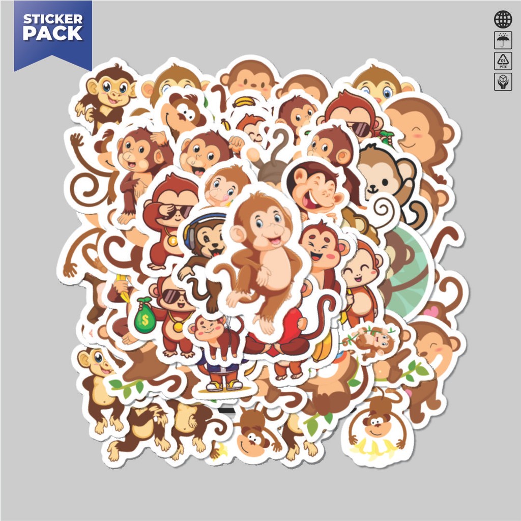 

[100PCS]Stiker Pack Stiker Hewan Monyet Aesthetic Vinyl Anti Air Dekorasi Sticker Laptop Buku Journal Koper Helm Casing HP Gitar Helm Skateboard