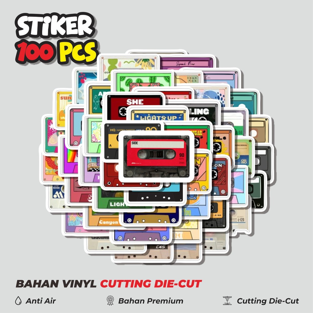 

Terbaru! 50 pcs Stiker Cassette Tape (Kaset Audio) Dekorasi Lucu Kreatif untuk Notebook, Skateboard, HP