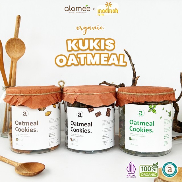 

ALAMEE Oatmeal Diet Cookies - Cemilan Almond Matcha Dark Choco Snack Kue Sehat Healthy Snack 225gr madinah