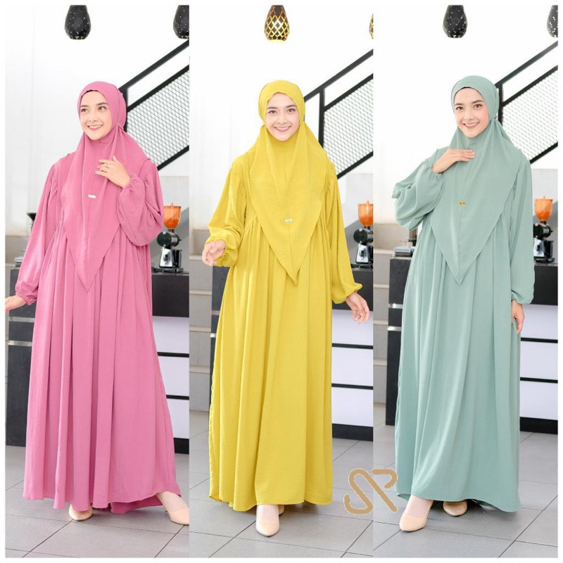 Kinara Set Bergo Gamis Syar’i Jumbo XXXL Setelan gamis dan hijab Jumbo Setelan gamis criinkle dan ji