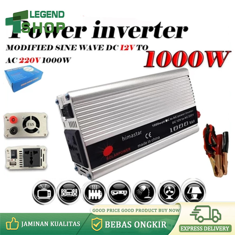 Power Inverter 220W 500W 1000W - Pengubah Arus DC 12V ke AC 220V, Inverter Solar Power, Aki Listrik/