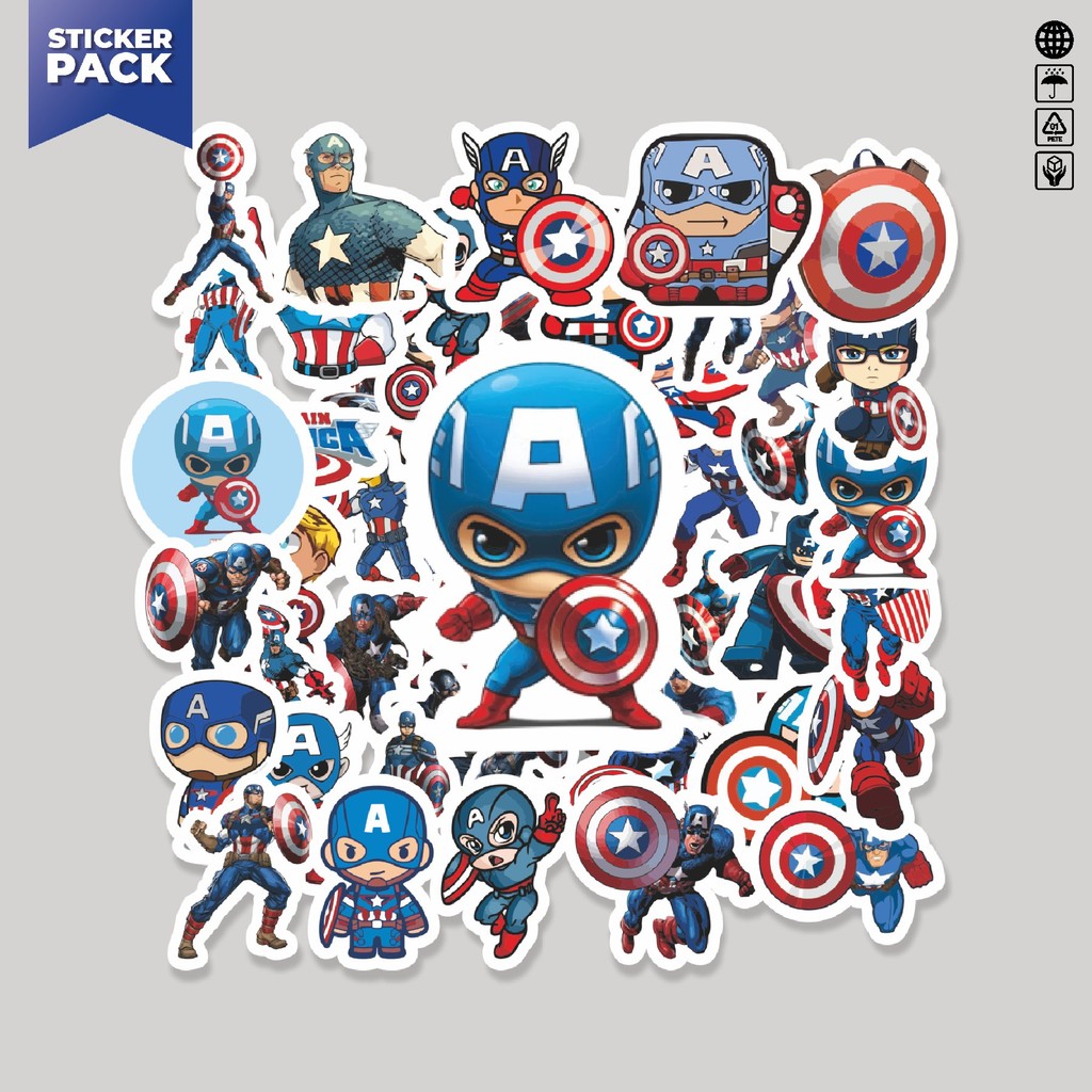 

[100PCS]Stiker Pack Stiker Kartun Captain America Aesthetic Vinyl Anti Air Dekorasi Sticker Laptop Buku Journal Koper Helm Casing HP Gitar Helm Skateboard