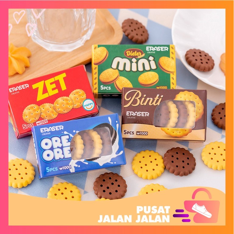 

PJJ - S6299 Penghapus 5 in 1 Bentuk Biskuit / Biscuit Eraser For Pencil / Penghapus Pensil Motif Cookies / Eraser Biskuit 5 in 1