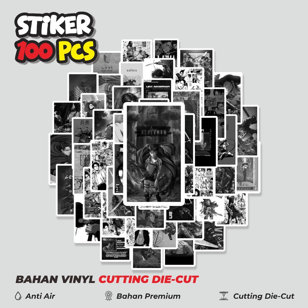 

Terbaru! 50 pcs Stiker Anime Levi B&W Dekorasi Lucu Kreatif untuk Notebook, Skateboard, HP