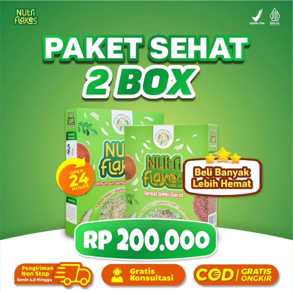 

Nutriflakes Paket 2 Box - Sereal Umbi Garut Sembuhkan Maag Kronis Asam Lambung Gerd Nutriflakes Official Store