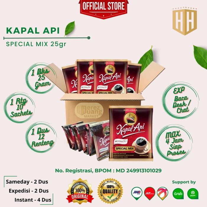 

(OFFICIAL MANTAP) KAPAL API SPECIAL MIX 25 GR, Kopi Bubuk Hitam Plus Gula Kapal Api Special Mix 25gr Murah, 1 Dus Isi 12 Renteng coffee Robusta Powder