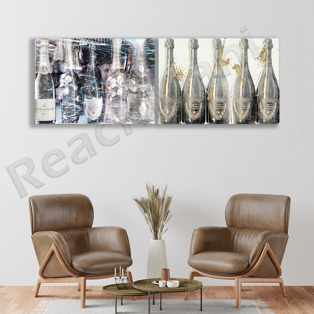 

Champagne bottle canvas painting pop art poster and printing northern European wall art canvas photo modern room decoration