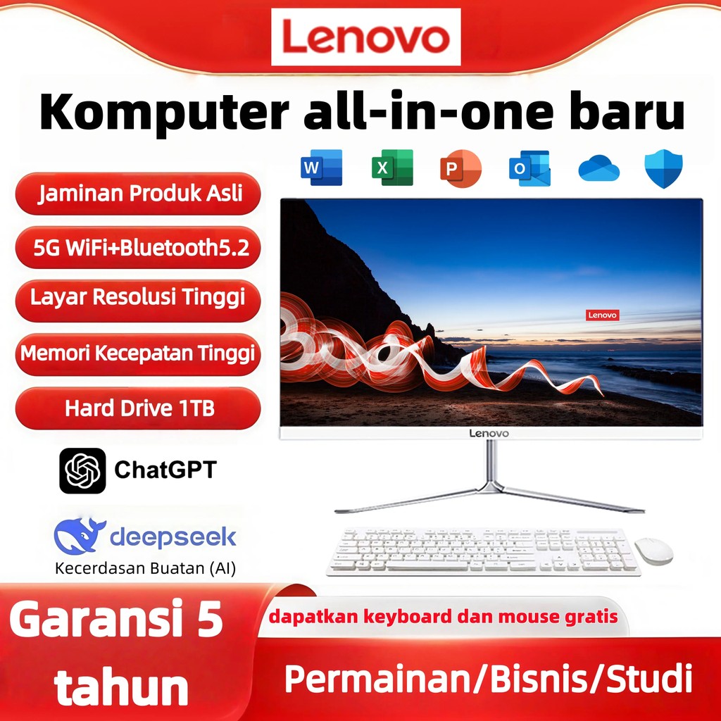 Lenovo Komputer Full PC All-in-One Baru Terbaru HD Super Tipis Intel Core i3/i5/i7  - 19/22/24/27 In
