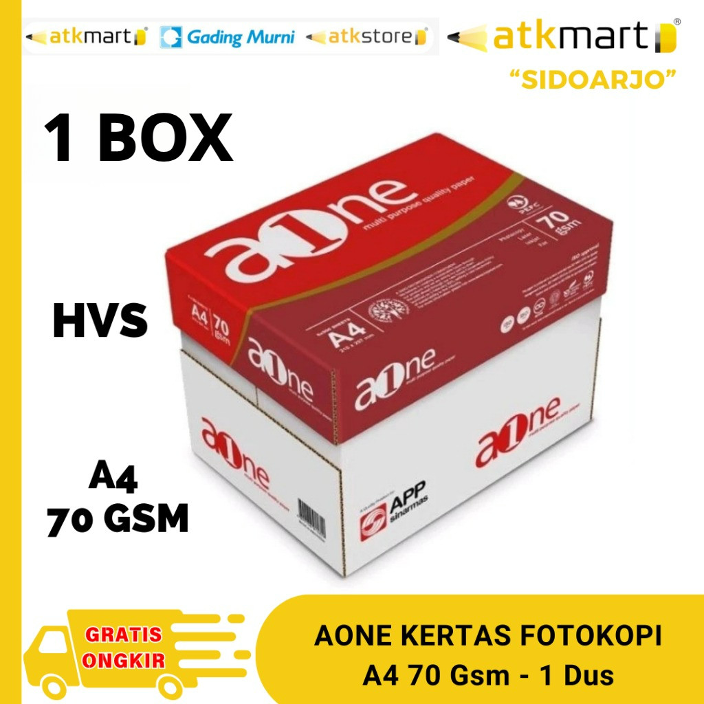 

AONE KERTAS HVS A4 70 GSM KERTAS PRINT FOTOCOPY - 1 DUS