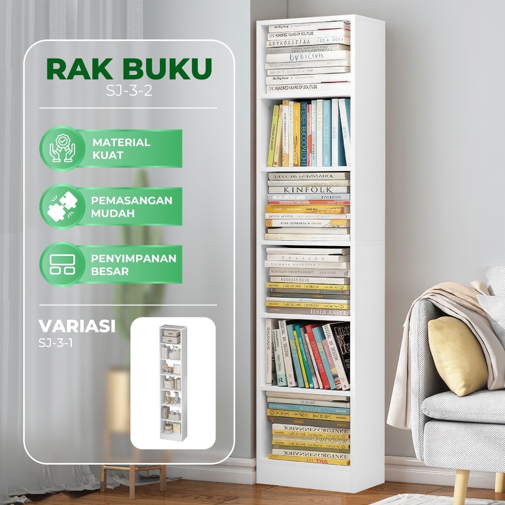 Rak Buku 6 Susun Lemari Susun Rak Buku kayu Lemari Putih Rak Buku Lemari Buku kayu Serbaguna Hemat