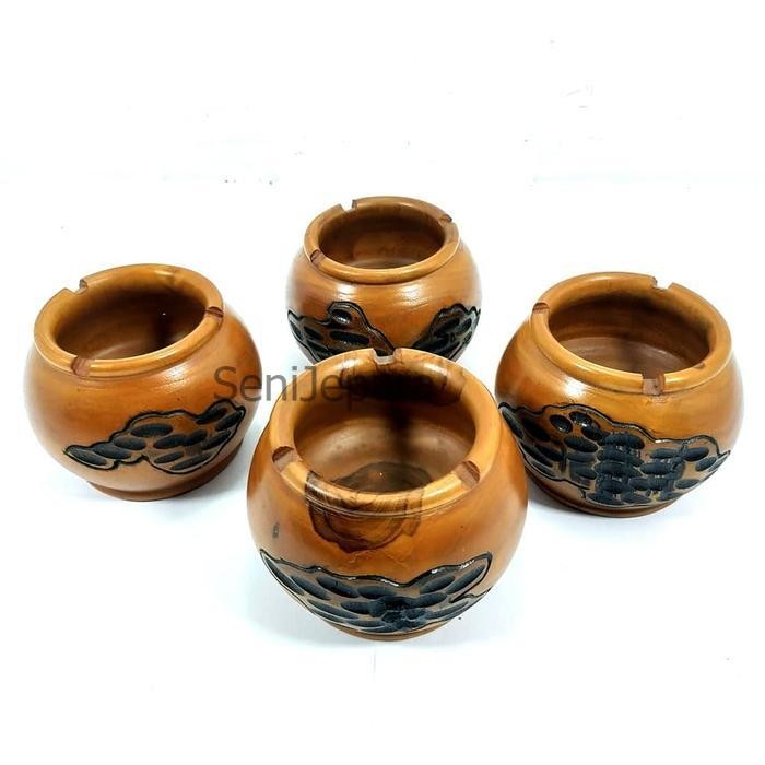 Asbak Rokok Unik Antik Model Gentong Kayu Jati Ukir Pahat SJ3243