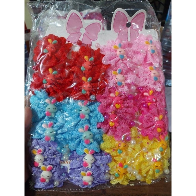 2pcs/Set - Jepit Rambut Renda Bulu Gadis Biru & Pink Premium jepitan Korea Anak Hairclip