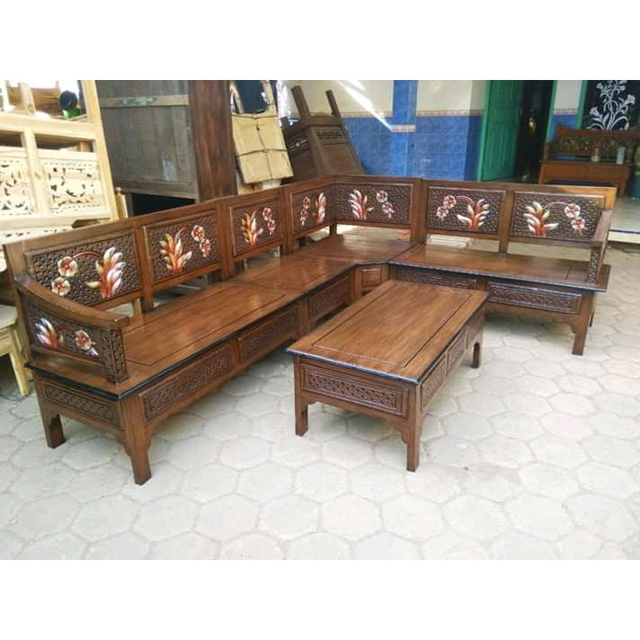 Furniture kursi sofa tamu model sudut minimalis / kursi tamu kayu jati / kursi tamu minimalis / mode