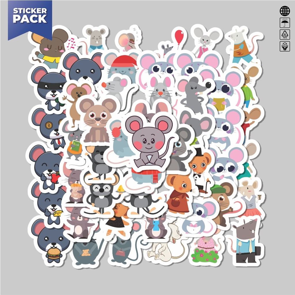 

[100PCS]Stiker Pack Hewan Tikus Aesthetic Vinyl Anti Air Dekorasi Sticker Laptop Buku Journal Koper Helm Casing HP Gitar Helm Skateboard