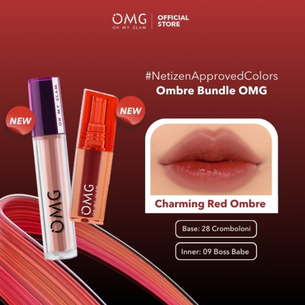 [NEW SHADES] OMG Oh My Glam Paket Ombre Mattelast Lip Cream & Glassy liptint, Long Lasting 12 Jam, M
