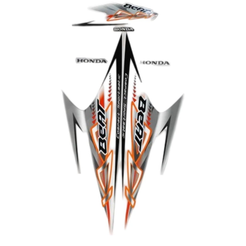 Stiker Striping Motor Honda Beat Karbu 2012 Putih Orange Full Body Berkualitas Awet - Motorcycle sti