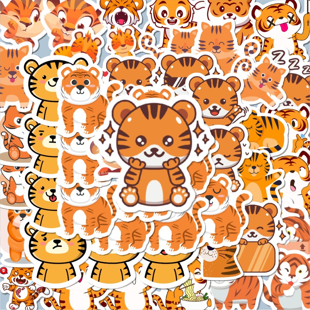 

100PCS Lucu Sticker Hewan Harimau Stiker Aesthetic Stiker Anti Air Stikers Berperekat Waterproof sticker decal buat Motor Helm Buku Journal Koper Casing HP Laptop Botol Minum Hadiah anak