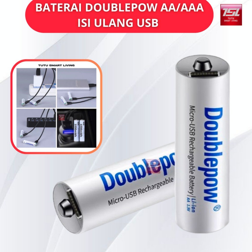 TUTU Baterai DOUBLEPOW AA/AAA Isi Ulang USB Sekali pakai Alkaline Lithium Rechargerable Li-ion AA/AA