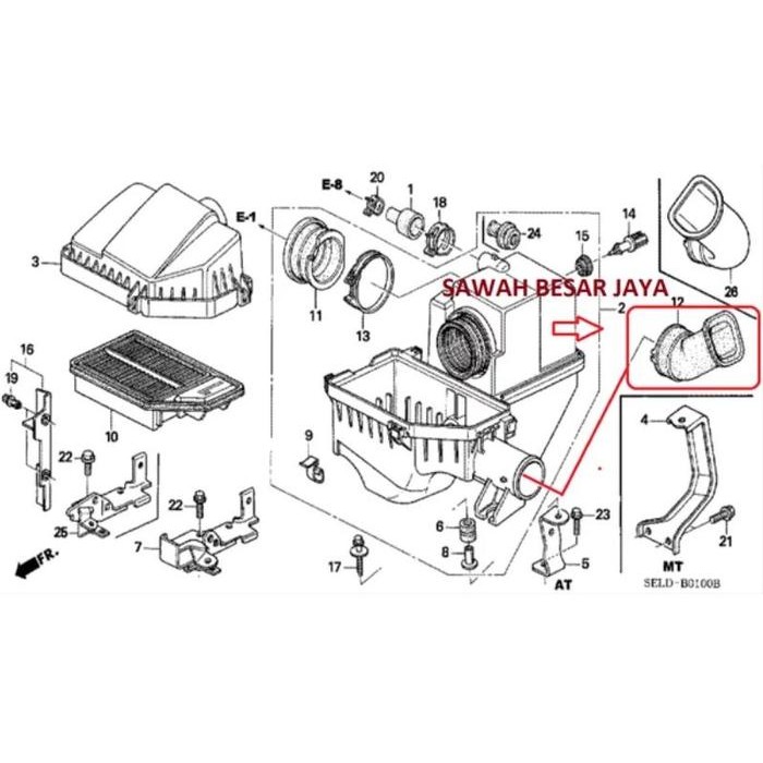 Karet Selang Hawa Tabung Box Filter Udara Honda City GD8 IDSI VTEC - Non Facelift