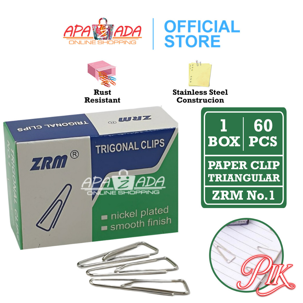 

Paper Clip Trigonal No.1 [1 Box - 60 Pcs Clip] / Klip Kertas Triangular / Penjepit Kertas ZRM