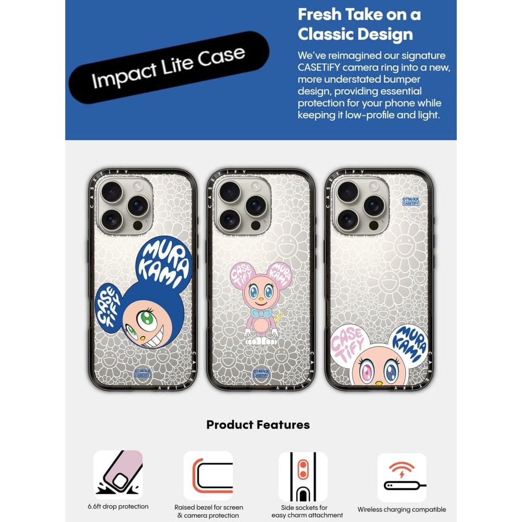 TAKASHI MURAKAMI x CASETiFY: MR. DOB Impact Lite Clear Hard Case Untuk Apple IPhone 15 Pro Max 16 Pr