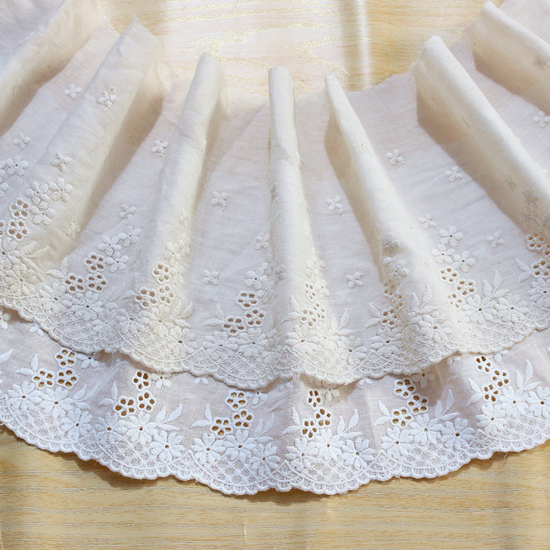 

Embroidered Floral Edged Cotton Lace Trim, Cloth Decor, Ribbon Sewing Craft, White, Beige, 100% Cotton Clothing, 2 Yards/Lot
