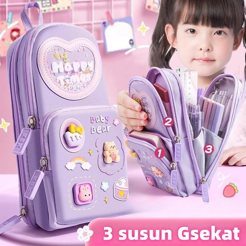 

IRIS Kotak Pensil Kanvas 6 Ruang/Kapasitas Besar Pencil Case / 3D Anak Perempuan Lucu Besar