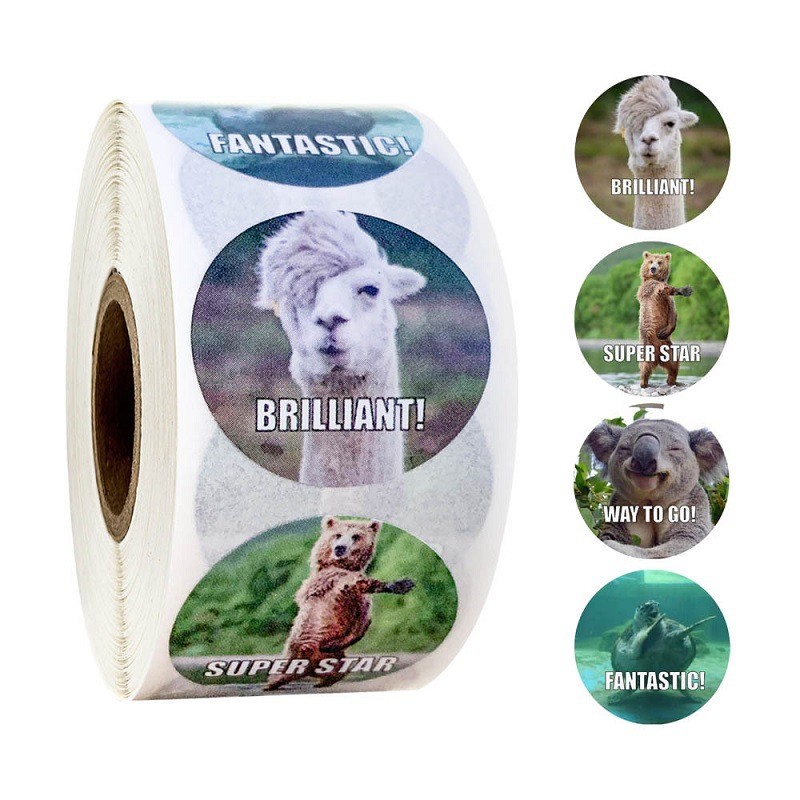 

500Pcs Reward Stickers Motivational Stickers Roll for Kids for School Reward Students Teachers Cute Animals Stickers Labels