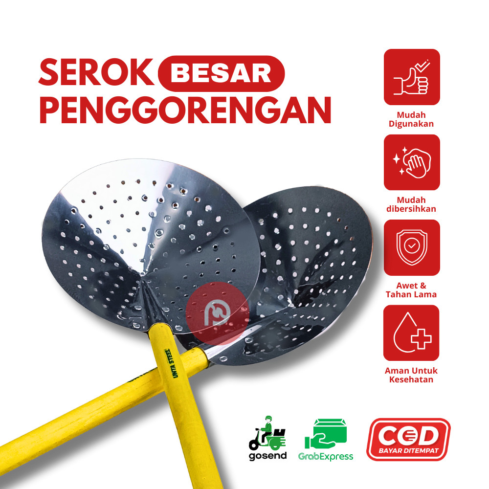 Serok Saringan Stainless Ukuran Besar Tahan Panas | Serok Penggorengan | Serok Besar Tebal Murah