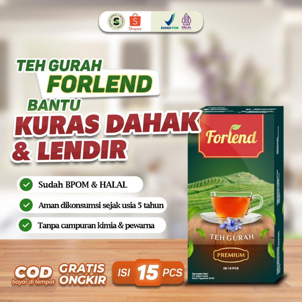 

FORLEND Teh Gurah Kuras Dahak & Lendir, Obat Asma, TBC, Sinusitis BPOM HALAL 100% ALAMI TANPA KIMIA