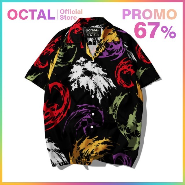 OCTAL - Kemeja Motif Pattern Pantai Printing Kasual Pria - Wanita KMP-0073