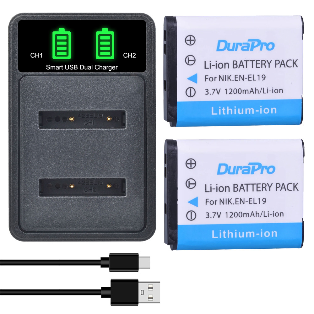 1200mAh NP-BJ1 EN EL19 Battery +  arger for Nikon EN-EL19 Coolpix 3700 S5200 S3100 S2800 S3400 S6600
