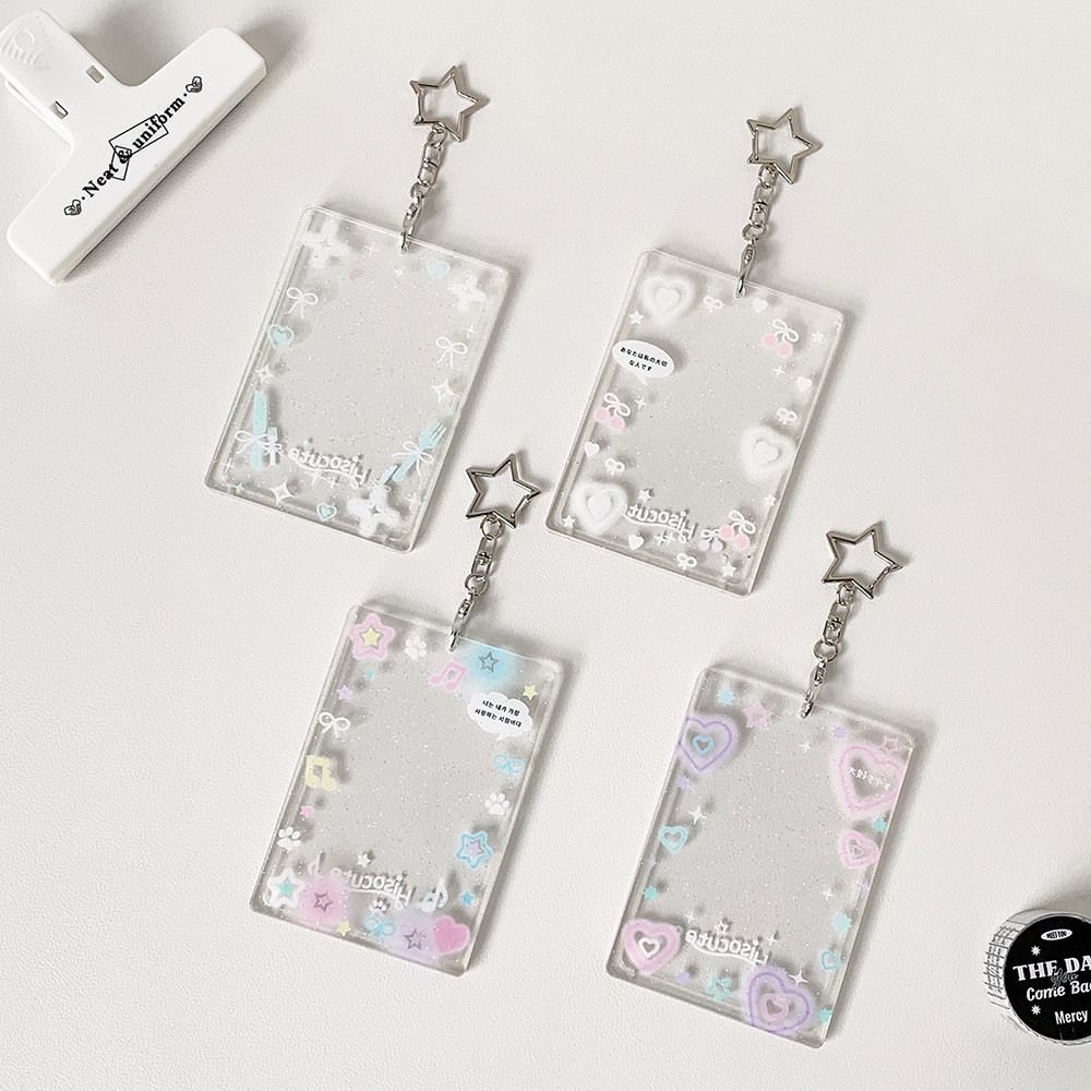 

Colorful graffiti love transparent glitter card sleeve three-inch small card card brick schoolbag key chain pendant