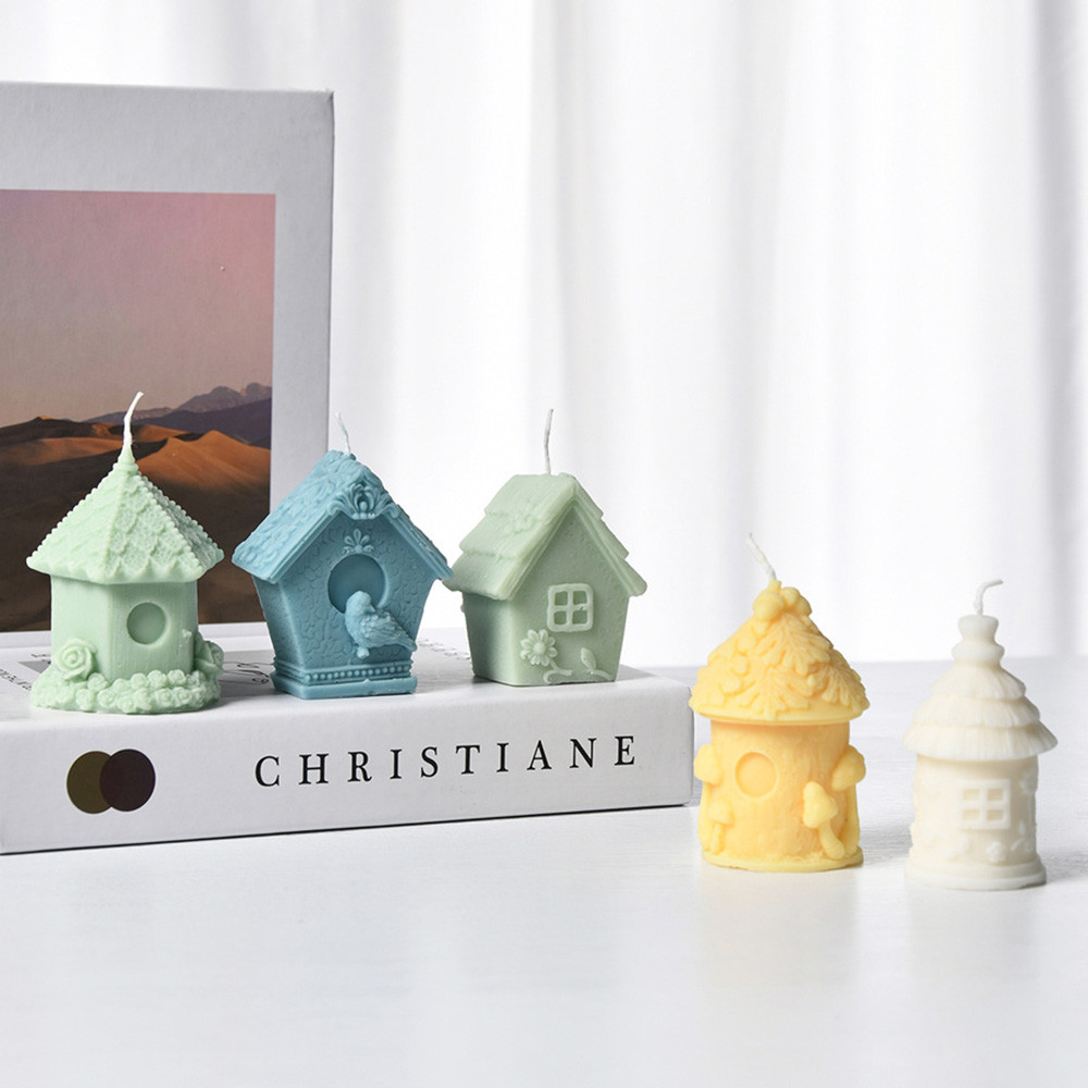 

3D House Candle Silicone Mold Cute Small House Scented Plaster Craft Mold DIY Bird Flower House Resin Casting Home Decorate Tool