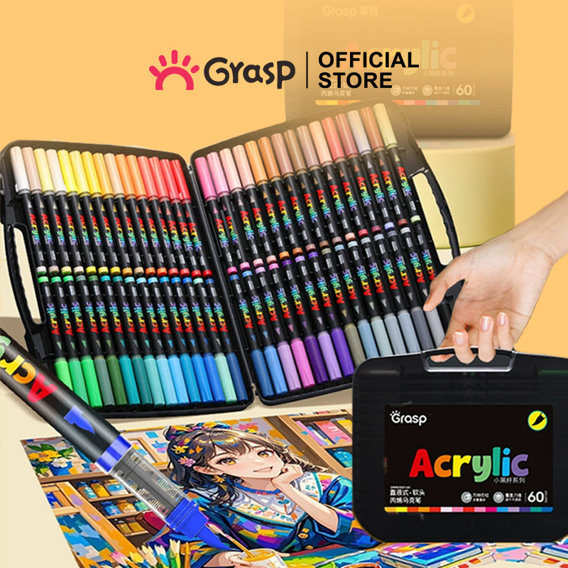 

NEW PRODUCT GRASP ACRYLIC MARKER BRUSH PEN SET 12/24/36/48/60 SPIDOL AKRILIK WATERPROOF TINTA DIRECT