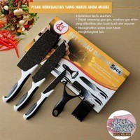 [ J13 ] Pisau Hitam Set 5 In 1 / Pisau Dapur Set Serbaguna J13