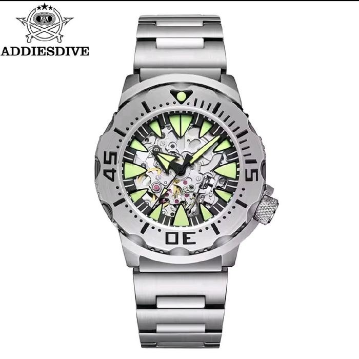 Addiesdive Monster Skeleton Diver Watch Miyota Japan 8N24 Automatic Jam Tangan dengan Desain Unik da