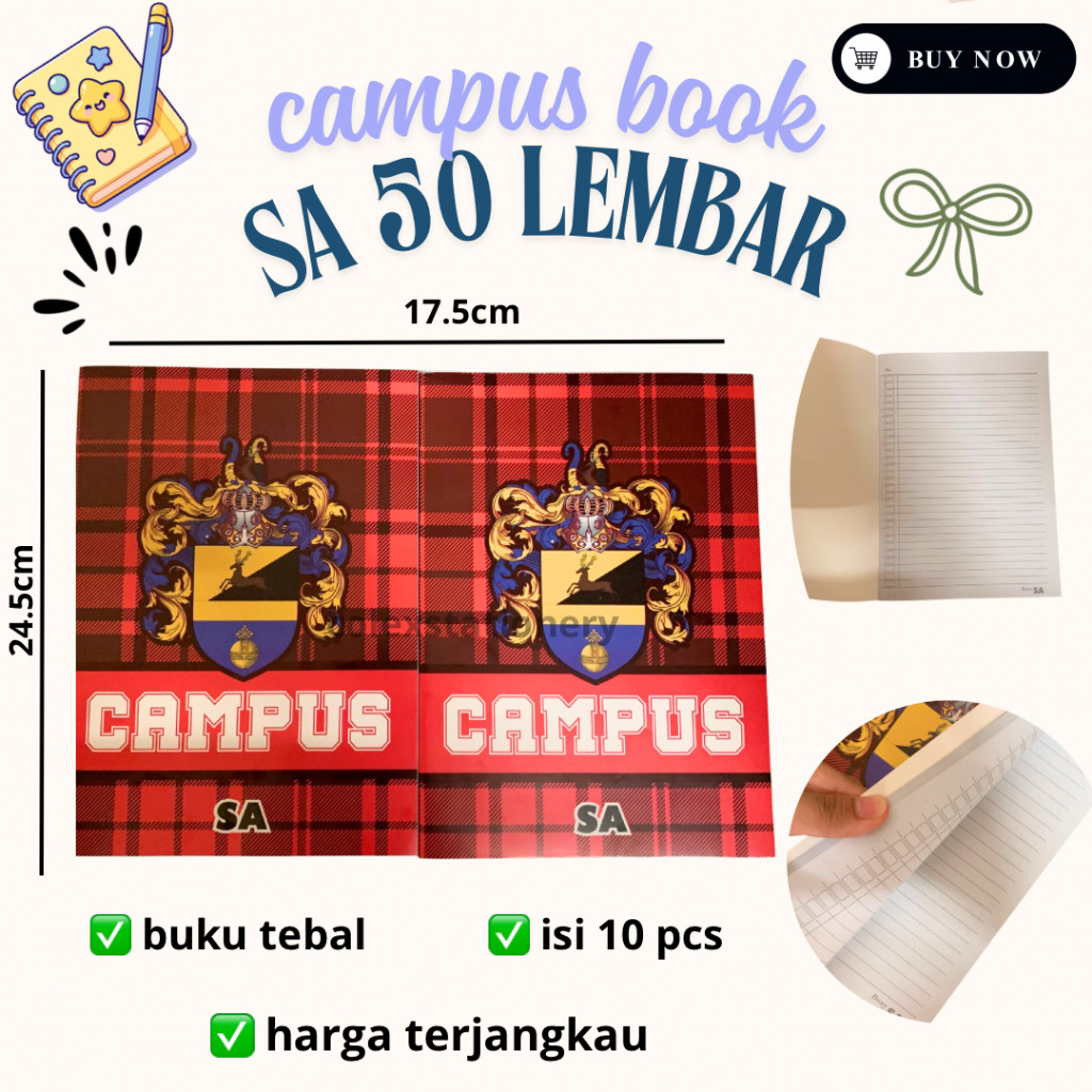 

RAJA TRENDY [1 BUNGKUS] Buku Tulis Bergaris Biasa Tebal Ukuran Boxy Panjang SA Isi 50 Lembar 10 Buku