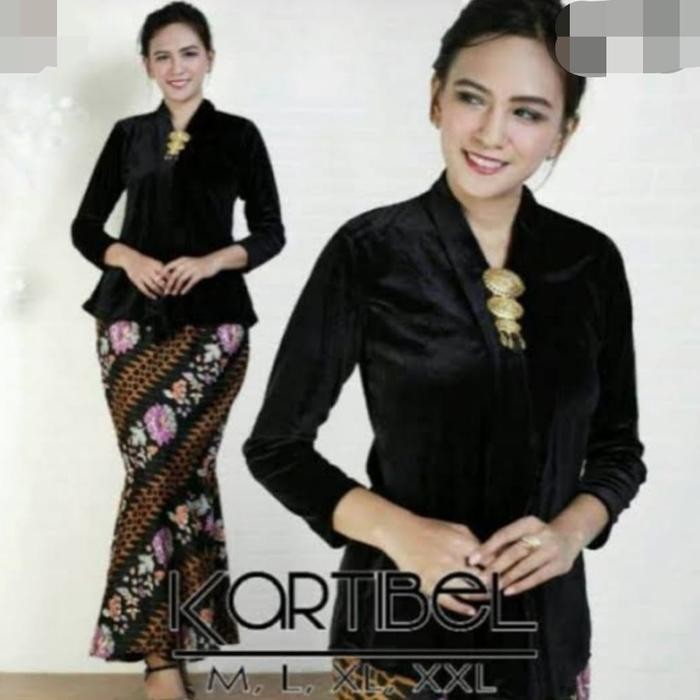 kebaya kartini bludru beludru warna hitam - M
