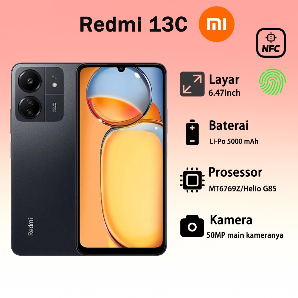 [BISA COD] Xiaomi Redmi 13C 5G (8GB/256GB) | (8+128GB) MediaTek Helio G88 5000 mAh 18W 90Hz FHD+ 50M