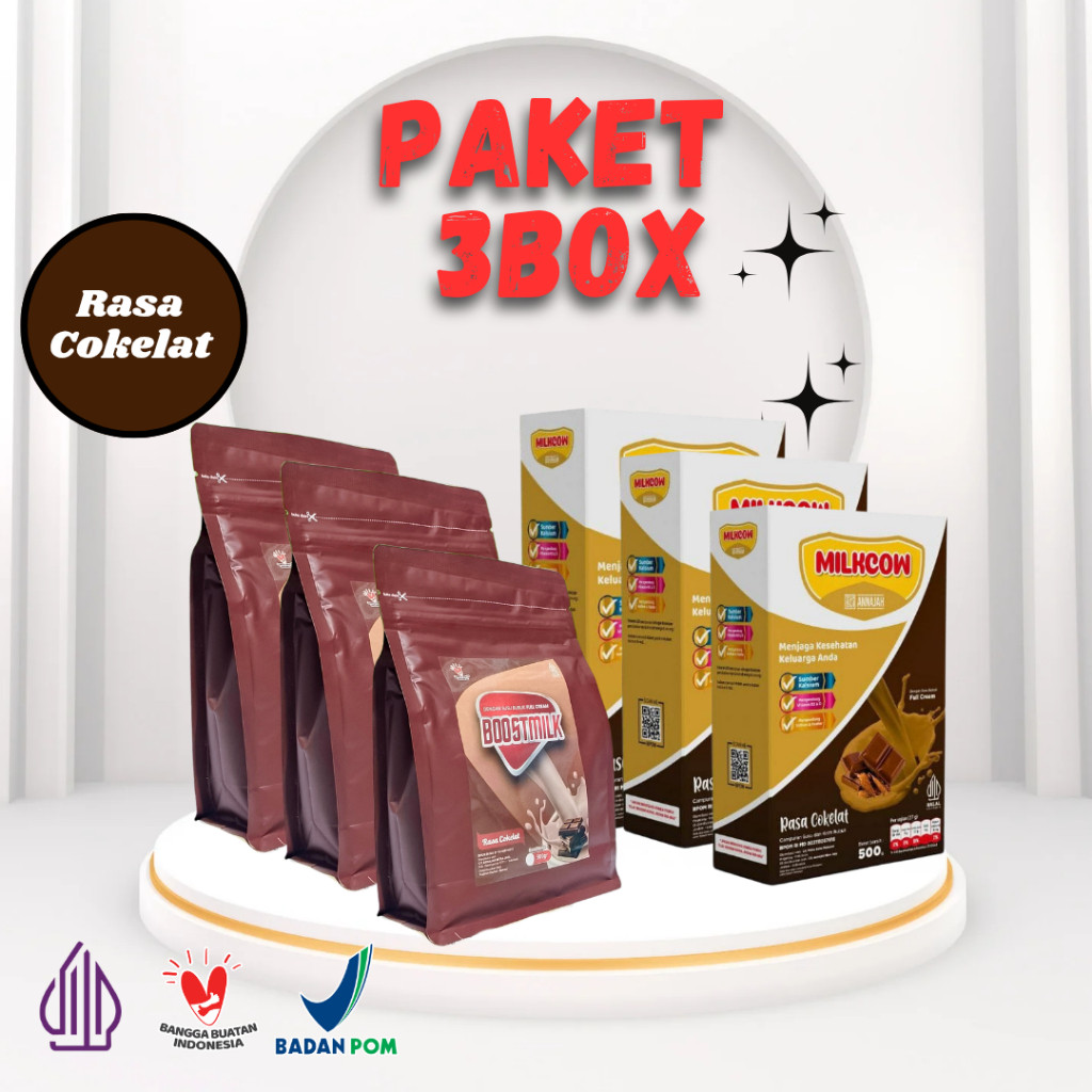 

Paket Hemat 1,2,3 Box Susu Bubuk Sapi Milkcow dan Boostmilk Rasa Cokelat Kemasan 500gr