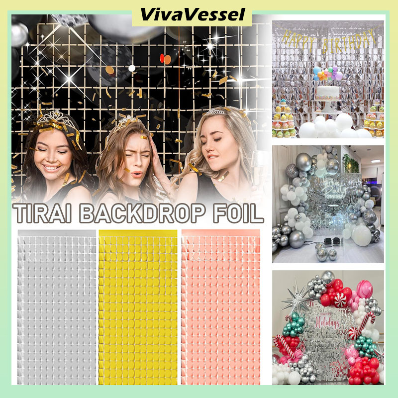 Tirai Rumbai Foil Kotak / Tirai Backdrop Foil/Sequin Panel Backdrop Tile Wall Kotak Foil/Tirai Backd