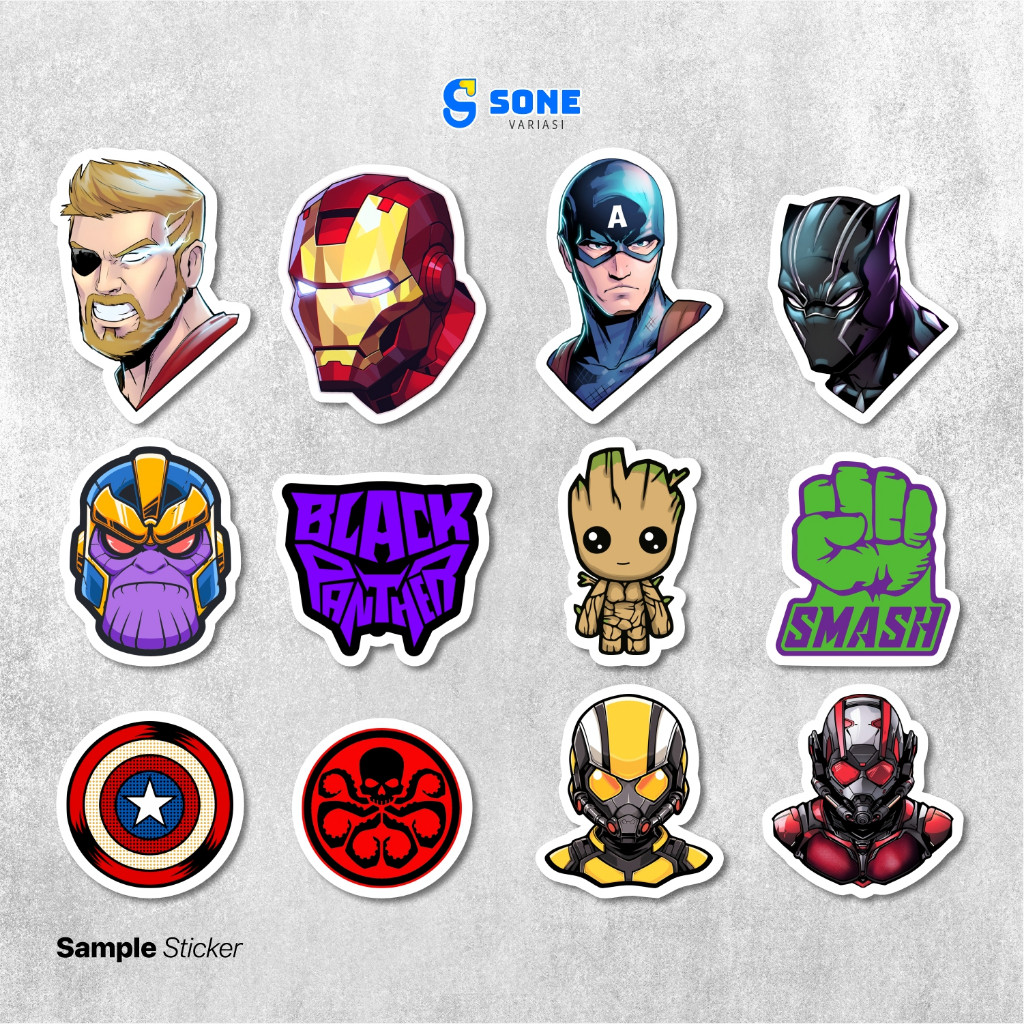 

Stiker Avengers Marvel / Vinyl Waterproof Anti Air / Sticker Superhero Helm Buku Journal Koper Motor Casing HP Laptop Tumbler Botol Minum Sepeda IPad Tablet Polaroid Kulkas