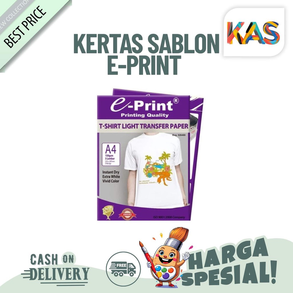 

Kertas Sablon E-print T-shirt Light Transfer Paper A4 150 gsm Putih per pack