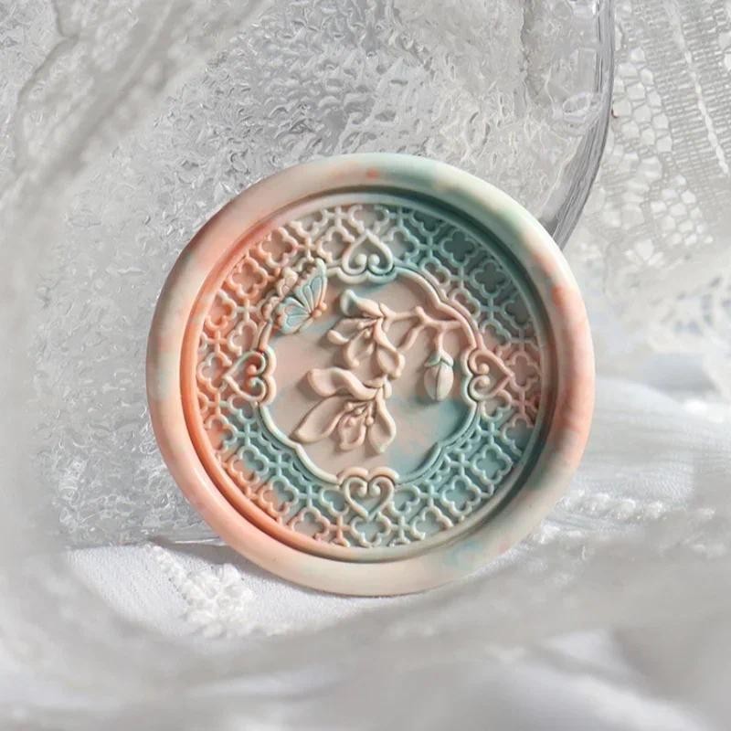 

Fire Seal Children'S Diy Card Sticker Toys Momo An Relief Seal Flower Series Envelope Sealing Wax Sealing Copper Head Seal Toys