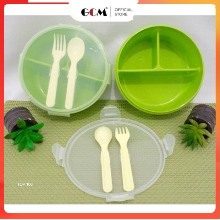 SET PAKET 3 SEKAT KOTAK Bekal Nasi Bulat LUNCH BOX Hijau Bento Golden Sunkist TNKB1131H 900ml