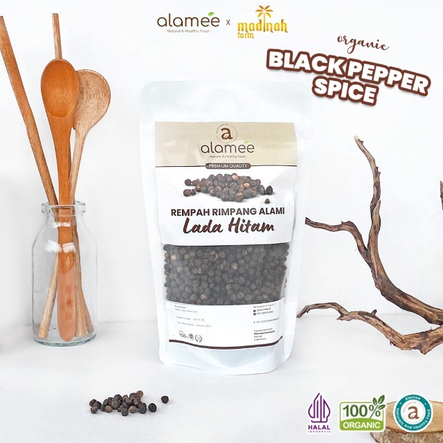 

ALAMEE Lada Hitam Biji Organik Utuh Whole Black Pepper Blackpepper Rempah Rimpang Organik Alami 100g madinah