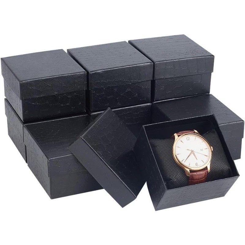 

10 Pcs Paper Gift Boxes 3.46×3.21×2.09 Inch Square Watch Box Kraft Jewelry Gift Box with Pillow Cardboard Bracelet Storage Box